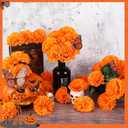 105 PCS Artificial Marigold Flowers with 12 Orange Monarch Butterflies Decor, 3.5 Inch Silk Dia de Los Muertos Flowers for Altars, DIY Fiesta, Halloween, Diwali Bulk Orange Mexican Flowers