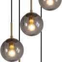 KCO Lighting 5 Light Cluster Pendant Lighting Smoke Glass Globe Chandelier Multi Pendant Light Fixture Gold Cluster Pendant Light Modern Staircase Chandelier