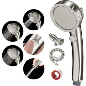 SINGSUO High Pressure Handheld Shower Head with On Off Switch, Detachable Shower Head, 3 Spray Modes Shower Massager Handheld with Hose and Adjustable Angle Bracket (Brushed Nickel)