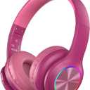 Candy Bila Kids Bluetooth 6.0 Headphones with LED Light, 85Hours Playtimes, Type-C Fast Charging, 85/94dB Volume Limited, Comfort Wireless Headphones with Built-in Mic, Wired & TF Card Mode, Hot Red