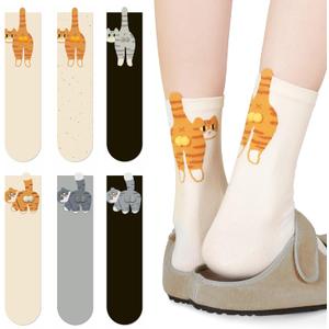 6 Pairs Cat Socks with Balls, 3D Cute Novelty Funny Animal Socks with Pompoms, Hilarious Soft Puffy Cartoon Kitten Sock Christmas Birthday Gifts for Cat Owners