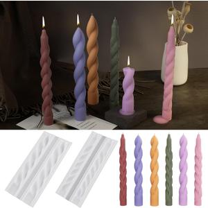 2 Pack Stick Candle Wave Pillar Candle & Resin Mold - Resin Casting Silicone Molds for Home Decor & Candle Making Wave Spiral Mold