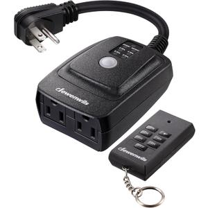 DEWENWILS Outdoor Timer Outlet Waterproof, Outdoor Timer for Lights, 100 ft Remote Control with 2 Grounded Electrical Outlets for Outdoor String Lights, 15A 1/2HP UL Listed