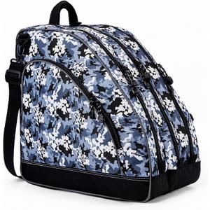 Roller Skate Bag for Women Men Inline Skate Bags with Adjustable Shoulder Strap Large Capacity Ice Skate Bag for Adult to Carry Inline/Figure/Quad/Roller Skate Accessories (CamoBlue)