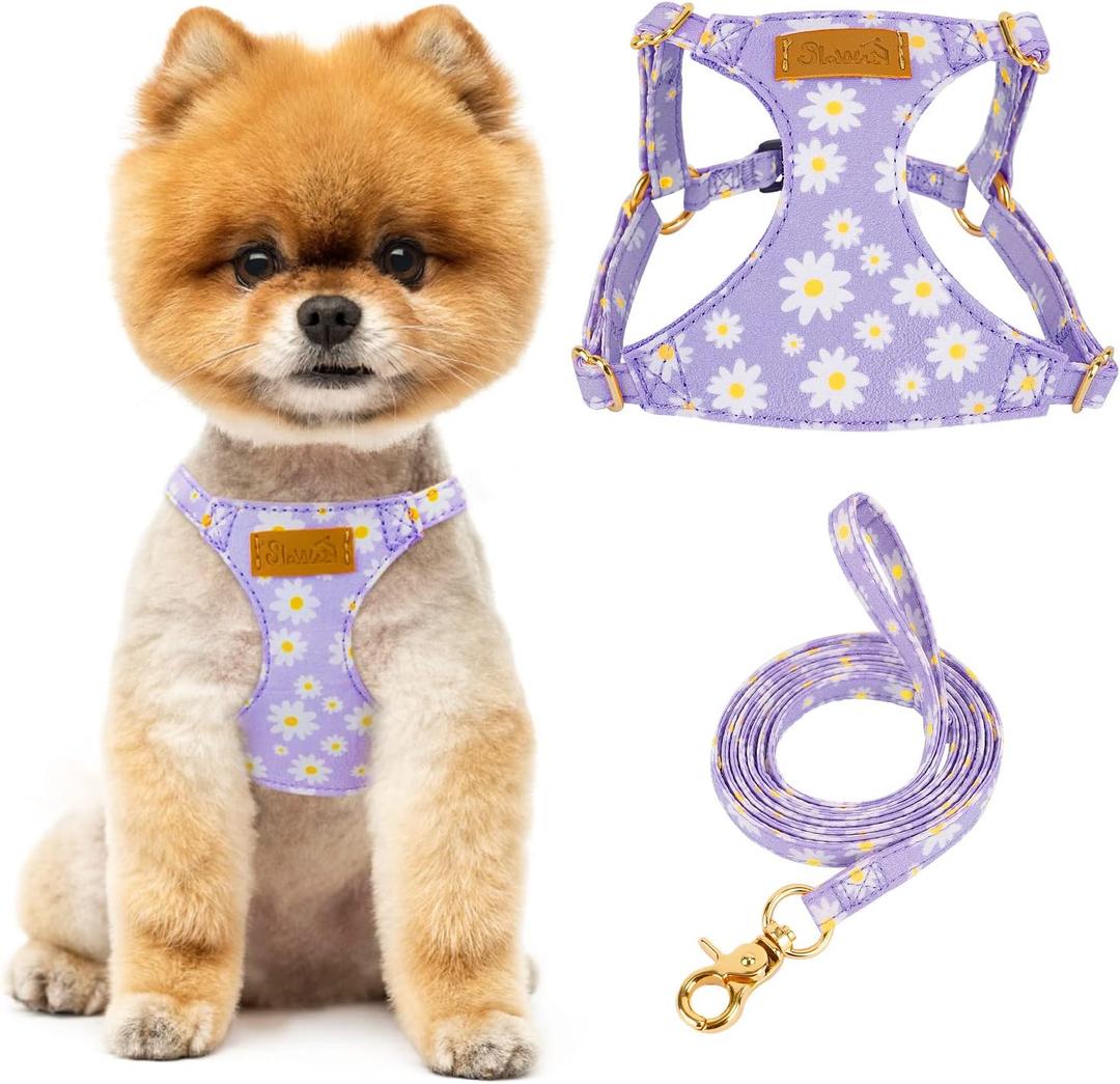 Lukovee Puppy Harness and Leash Set, No Pull Lightweight Soft Suede Adjustable Pet Harness Vest with Snap Buckle for Puppy Small and Medium Size Dog (Purple-XS)