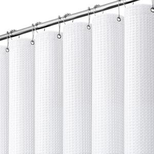 Waffle Shower Curtain 256 GSM Heavy Duty Fabric 72"x72" White | Thick Textured Cloth, Weighted Hem, Water Repellent Washable, Hotel Luxury Polyester Shower Curtain Set for Bathroom 12 Hooks