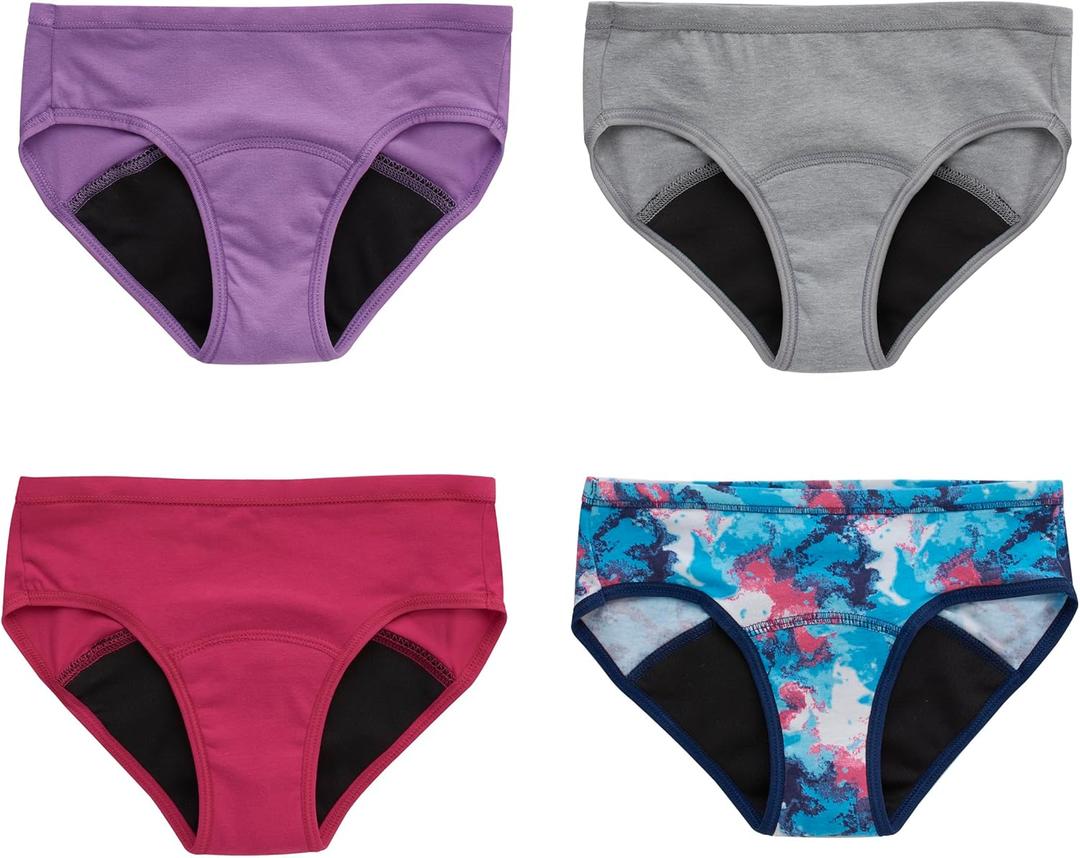 Hanes girls Period Underwear Boxer Briefs, Comfort Period Boxer Brief Panties for Girls, Moderate Protection (14, Hipster - Multi - 4 Pack)