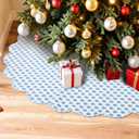 Christmas Tree Skirt Cotton Floral Block Tree Skirt in Nature Color for Home Xmas Party Seasonal Holiday Decoration Indoor Outdoor(48 Inch,Blue and White)