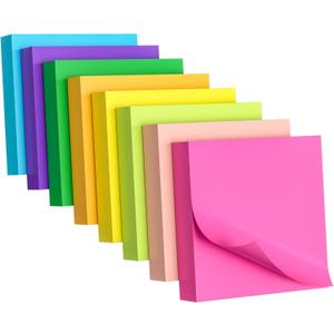Sticky Notes 3x3 Inch, 8 Pads, 800 Sheets, 8 Bright Colors Sticky Note Pad, Bulk Self-Stick Pads, Home Office School Supplies, Clean Removal, Recyclable, Easy to Post for Notebook, 100 Sheets/Pad