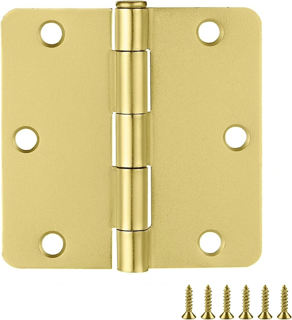 Door Hinges for Interior Doors 3-Pack 3.5-inch x 3.5-inch, Design House 1/4-inch Radius Steel Door Hinge Door Hardware, Satin Brass, 181339