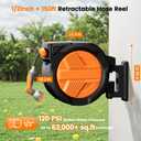 Retractable Garden Hose Reel 1/2” x 150ft, Auto Rewind Hose Reels for Outside, Heavy-Duty Wall-Mounted Outdoor Hose, 10-Mode Nozzle, Adjustable Length, 180° Rotation for Watering, Car Washing