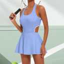 Women Tennis Dress with Built-in Shorts Crisscross Backless Cutout Removable Padded Bra for Sports (Purple, M)