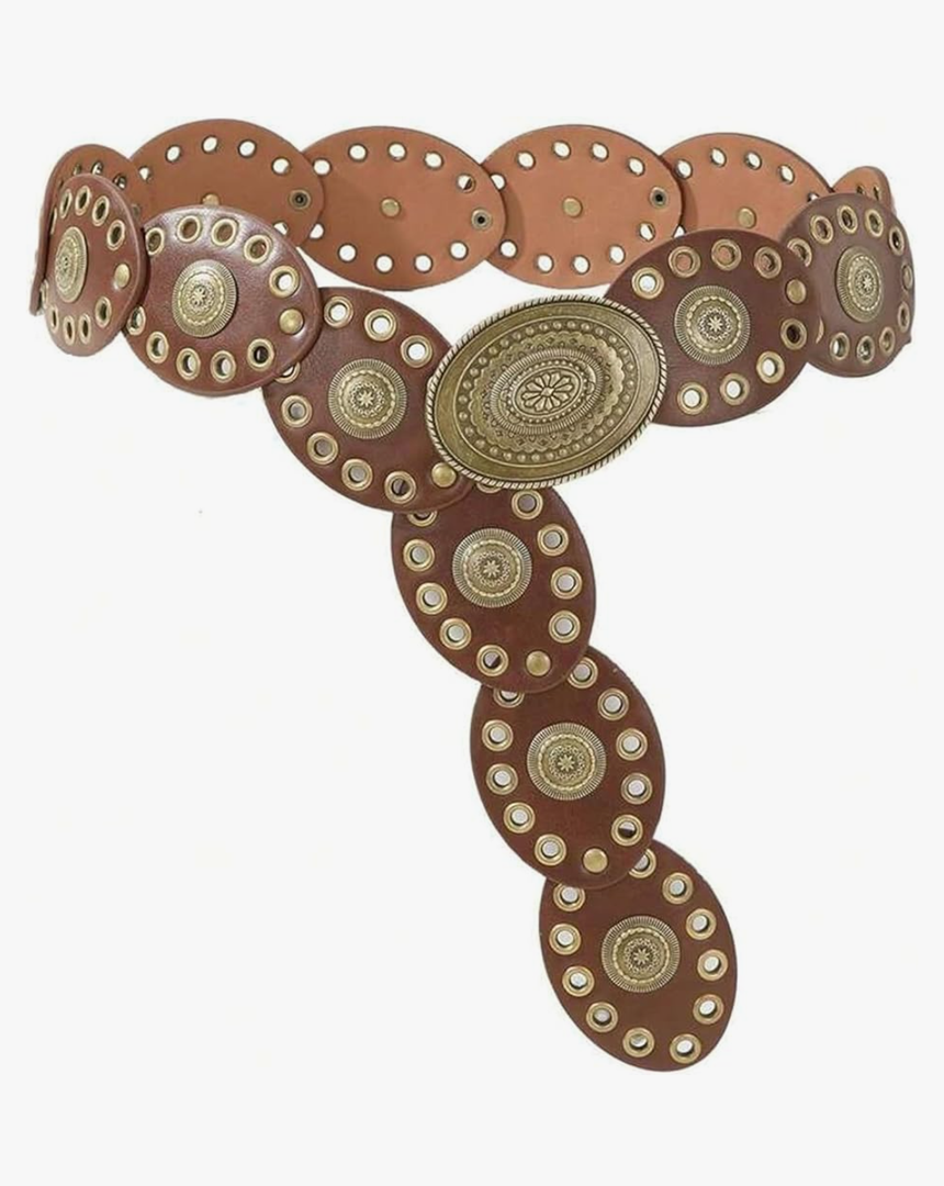 INOGIH Womens Wide Western Cowboy Disc Belt Vintage Cowgirl Concho Leather Belts Boho Style for Jeans Dress Skirt