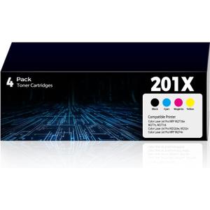 201X Toner Cartridges High Yield Replacement for HP 201X 201A HP201X 4 Pack for Color Laser Jet Pro MFP M277dw M252dw Toner Cartridges Pro MFP M277c6 M277n M252n, Black Cyan Magenta Yellow with Chip