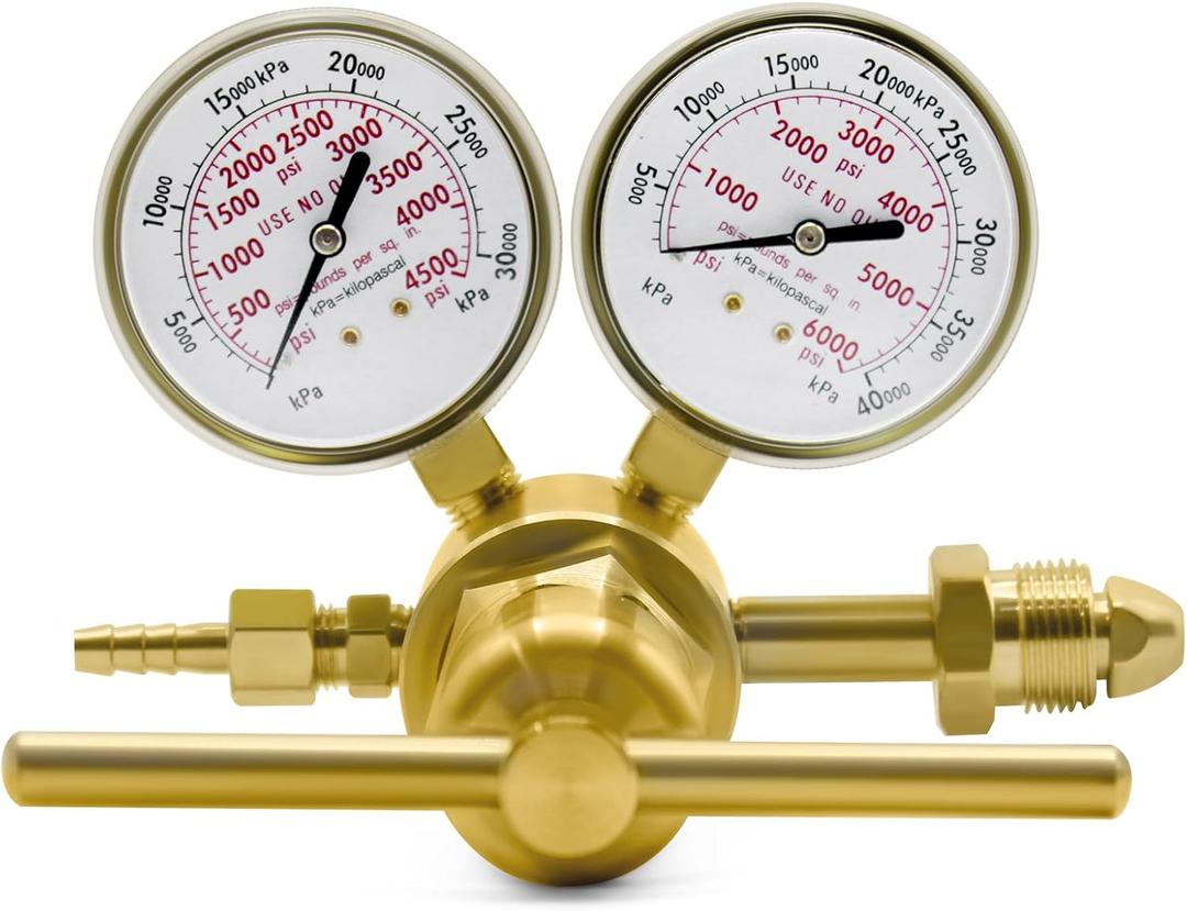 High Pressure Nitrogen Regulator, High Pressure Piston Regulator for Inert Gases, Single Stage Outlet Pressure 0-4500 PSI, 2.5 Inch Nitrogen Gauges CGA-580, High Capacity Regulator