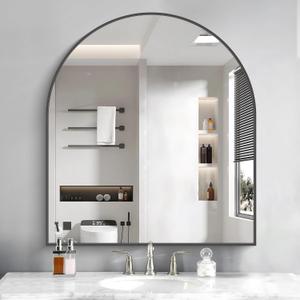 Black Arch Mirror, 36x40 Black Mirror for Bathroom, Wide Arched Bathroom Mirror with Metal Wall Mounted Mirror for Bedroom Living Room Entryway Modern