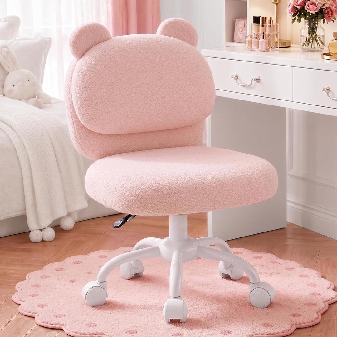 HUANUO Vanity Chair with Wheels, Desk Chair for Home Office, Bedroom, Pink