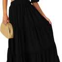 LEANI Women's 2025 Summer Cutout Maxi Dress Square Neck Short Sleeve Crossover Waist Casual Party Dresses, XL