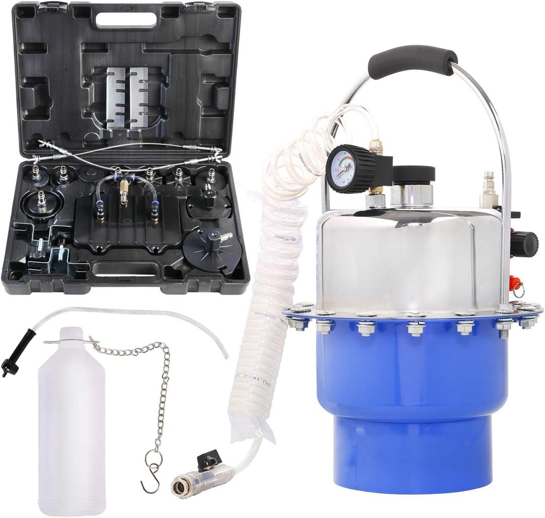 YSTOOL Brake Bleeder Kit Pneumatic Pressure Brake Clutch Fluid Bleeding Tool Set with Master Cylinder Adatpers Air Power Pressurized Oil Change Bleeder Machine and Waste Oil Collection Bottle (Blue)