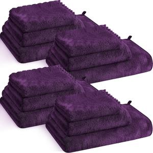 Reginary Microfiber Bath Towels Set 4 Pack Soft Bath and 4 Pack Hand Towels 4 Pcs Washcloths Microfiber Coral Velvet Highly Absorbent Quick Dry Sets for Fitness Bathroom(Dark Purple)