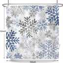 deFouliao Christmas Shower Curtain Blue and Grey Snowflakes Winter Glitter Bathroom Shower Curtain Sets for Winter Holiday New Year Waterproof Fabric with Hooks, 72x72 Inch