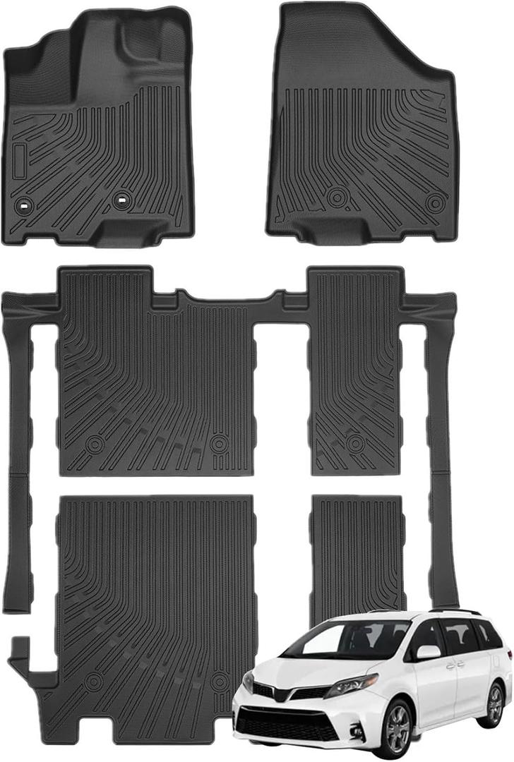 Priprilod Floor Mats Fit for Toyota Sienna 8 Seats 2013-2020 All Weather Protector TPE Floor Liners Custom Fit Car Mats Non-SlipOnly Fits 8 Passenger (Large)