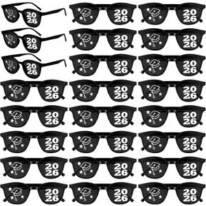 Kingdder Class of 2026 Graduation Sunglasses Bulk 2026 Graduation Eyeglasses Black Grad Cap Photo Booth Props with Stars Design for Party Favor Supplies Decorations(12 Pairs,Vintage)