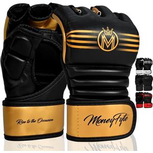 MoneyFyte Crown MMA Gloves for Men & Women Martial Arts Punching Bag Gloves, UFC Grappling Fighting & Kickboxing Gloves Pre-Curved Half Finger Boxing Sparring Glove