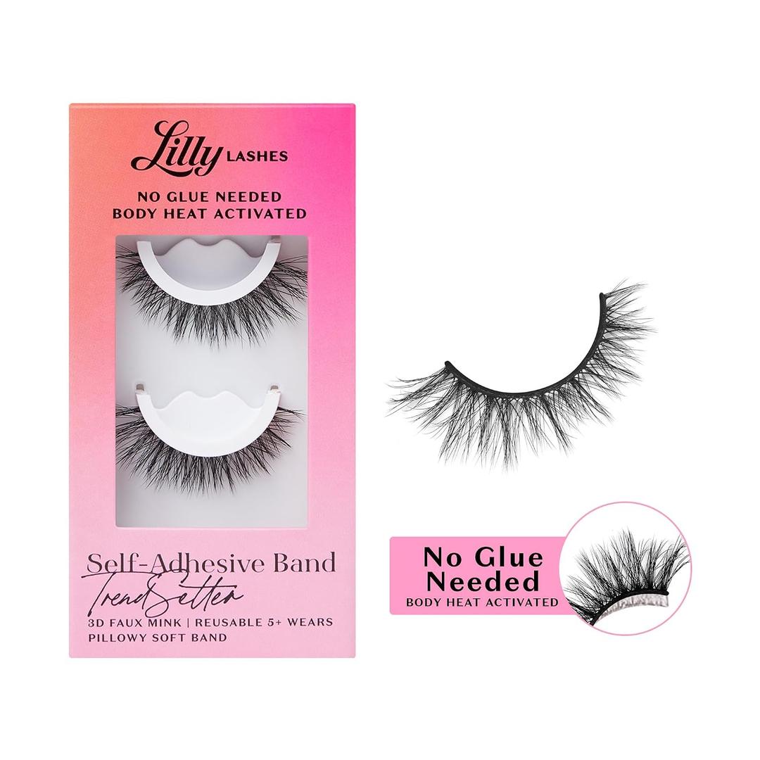 Lilly Lashes 3D Self Adhesive Eyelashes, No Lash Glue Needed, Body Heat Activated Press on Lashes, Reusable Self Adhesive Eyelashes Up to 5x, Easy to Apply & Remove (TrendSetter)