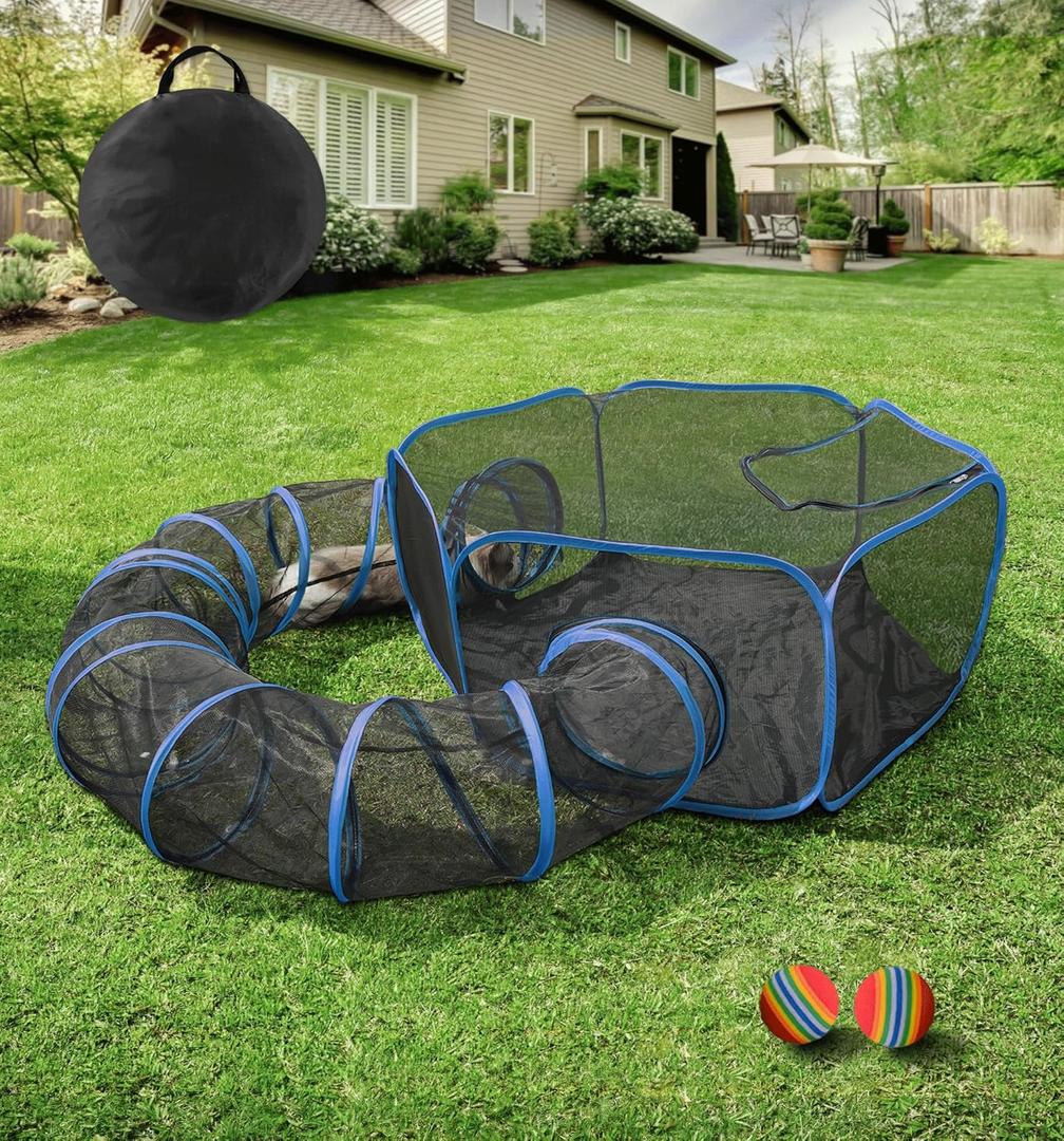 MAMI&BABI Catio Outdoor Cat Enclosures, Foldable Cat Tent for Outside Enclosed Playpen with Tunnel, Cat Outdoor Enclosure for Indoor Cats,Rabbit and Other Small Animals (Blue)