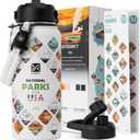 National Parks Water Bottle  32 oz Insulated Stainless Steel Water Jug with 63 Hand-Drawn Park Stickers, Outdoor Accessories & Gift Box  BPA-Free  Ideal for Hiking, Camping & Travel (White)