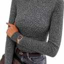 Womens Mock Neck Long Sleeve Tops Leopard Print Knit Slim Fit Shirt Ruffled Lettuce Trim Elegant Layering Tee (Gray, M)