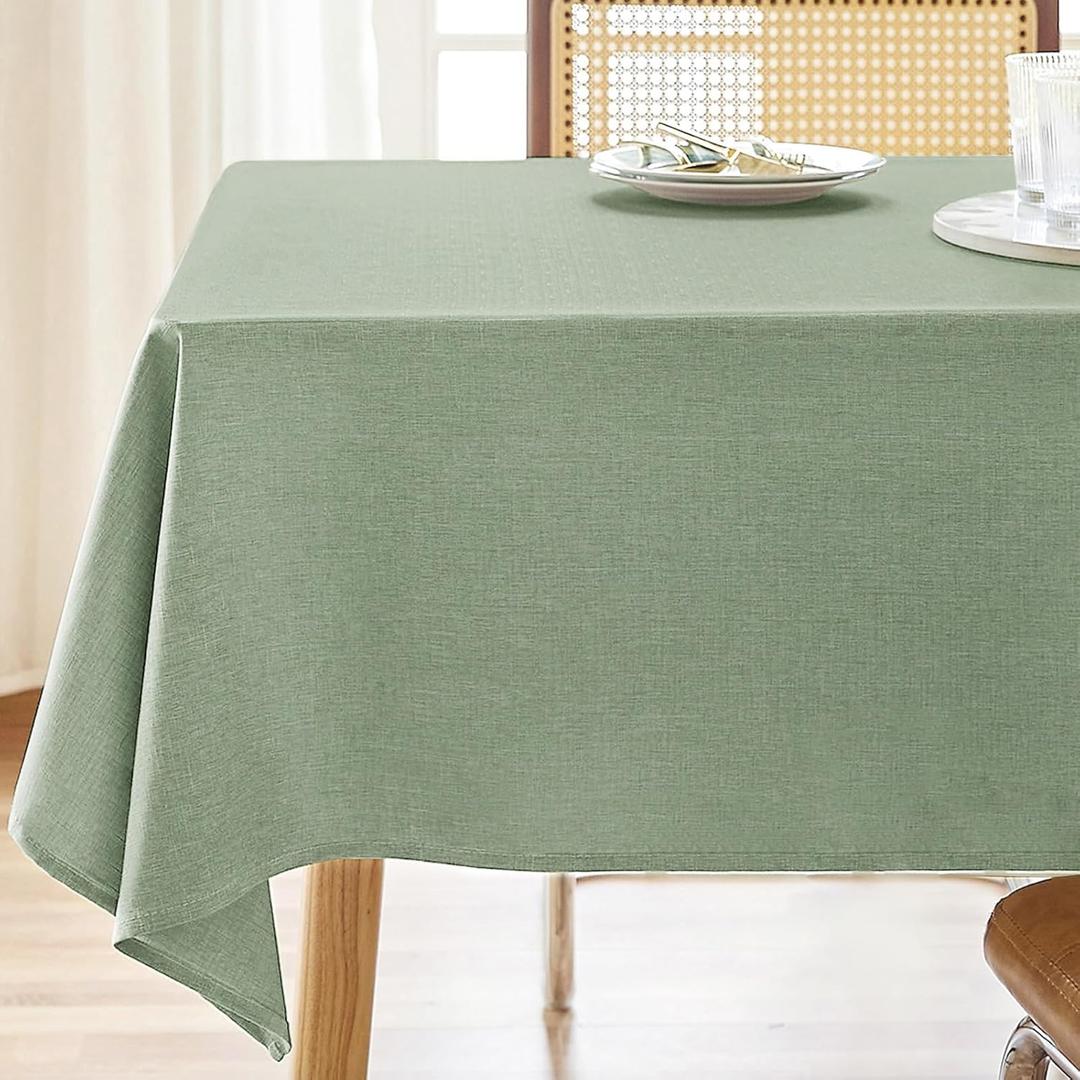 AUSSPVOCT Textured Tablecloth Rectangle 60x120 Water Resistant Spill-Proof Wipeable Table Cloth Wrinkle Free Fabric Dining Table Cover for Birthday Party Farmhouse Spring Kitchen Tablecloths (Sage Green)