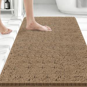 Bcoimo 36x24 Chenille Bath Mat  Non-Slip with Backing Bath Rug Ultra-Absorbent and Machine Washable Bathroom Mat Quick-Dry Design. Ideal for Bathroom Shower and Tub Areas (Khaki)