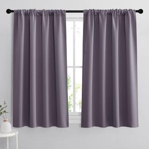 RYB HOME 54 inch Blackout Curtains for Living Room, Rod Pocket Thermal Insulated Small Window Drapes Room Darkening Shades for Bedroom Studio Dorm, W 42 x L 54 inch, Set of 2 Panels, Greyish Purple