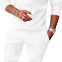 UOUA Men's 2 Piece Sweat Suits Set Long Sleeve Sweatshirt Jogging Sweatpants Tracksuits Outfits White 2XL