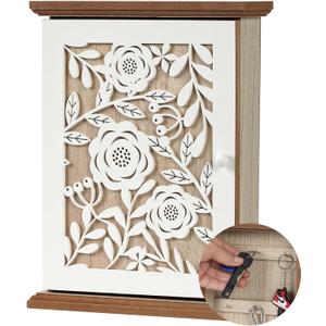QILICHZ Decorative Key Holder for Wall,Wood Key Holder Wall Mount,Wooden Wall Key Holder,Farmhouse Key Rack with 6 Key Hook,Key Hanger Wall Mount for Rustic Home Decor, White, 25.5*19*6.5cm