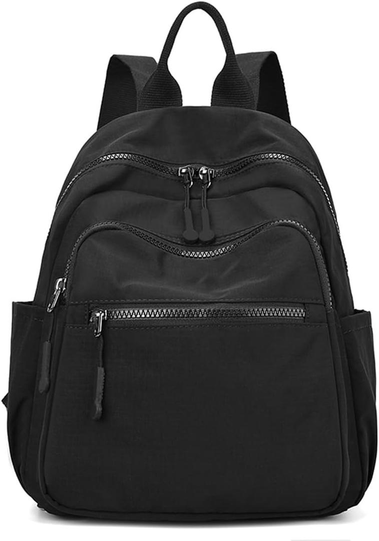 Mini Nylon Women Backpacks,11L Small Ladies backpacks Casual Lightweight Women Shopping Travel Daypack (Y2-Black)