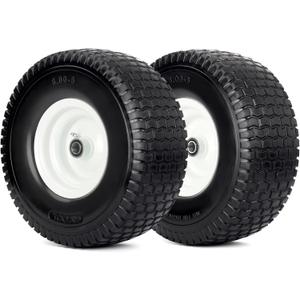 15x6.00-6 Flat Free Lawn Mower Tire and Wheel, 15x6-6nhs Riding Mowers Lawn Tire and Wheel with 3/4" Bearing, 3" Centered Hub, 2 Pack