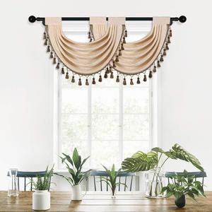 ELKCA Thick Chenille Waterfall Swag Valances for Living Room Beige Valance Curtains for Kitchen, Pack of 2 (Beige, 30" W x 22" L) 