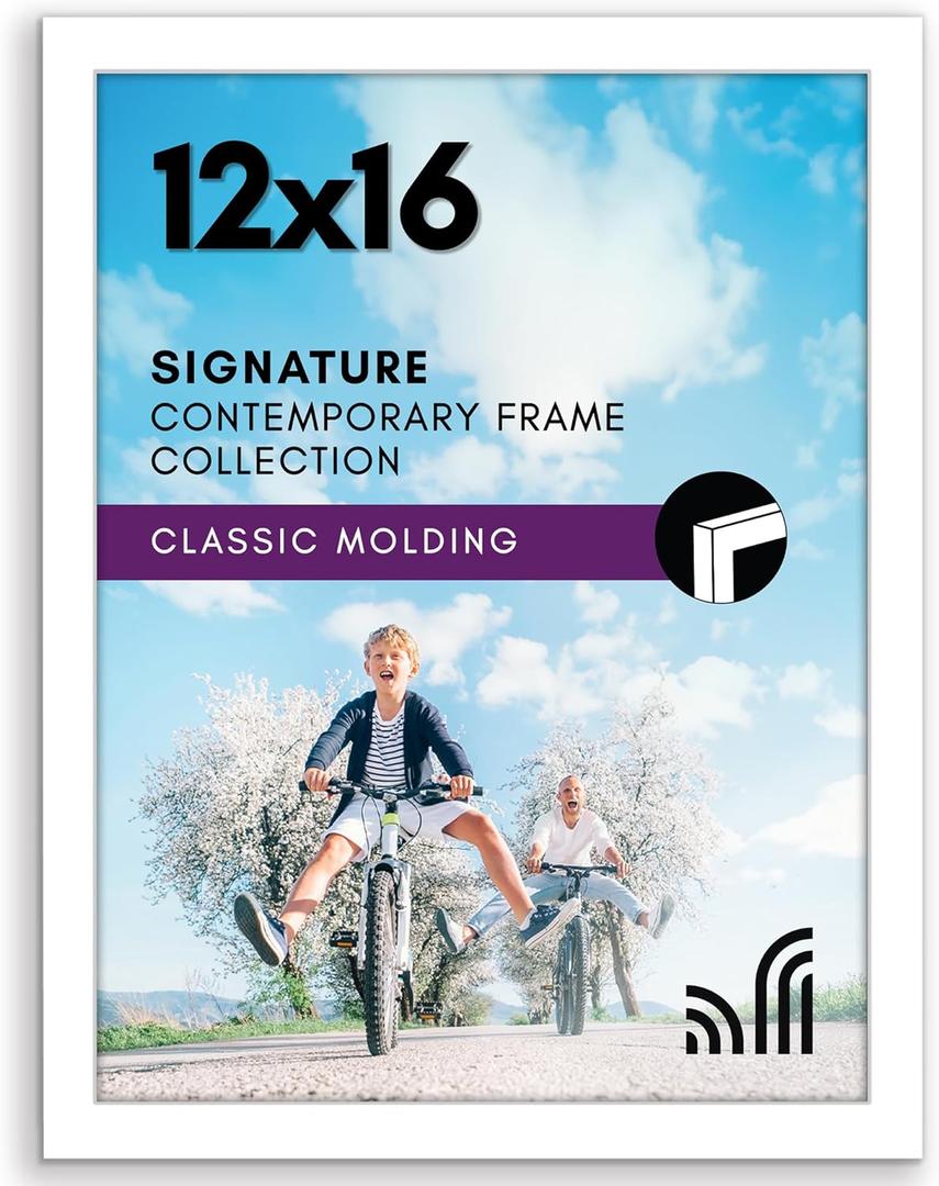 Americanflat 12x16 Picture Frame with Shatter-Resistant Glass - Signature Collection - Gallery-Style Frames Made of Engineered Wood - Photo Frame for Wall Display - White