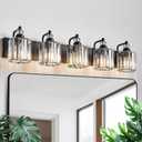 5-Light Black Bathroom Light Fixtures Over Mirror Modern Vanity Lights Crystal Wall Sconce Vintage Bathroom Lighting with Crystal Shade E26 Base for Bedroom, Living Room, Hallway