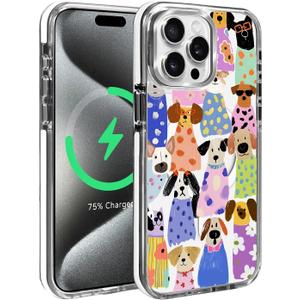 Magnetic for iPhone 14 Pro Max Case, Compatible with MagSafe, Wireless Slim Clear Aesthetic Shockproof Protective Cover for Women Girl - Cute Artistic Puppy