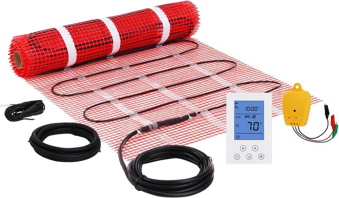 VEVOR Floor Heating Mat, 20 Sq. ft, Electric Radiant in-Floor Heated Warm System with Digital Floor Sensing Thermostat, Includes Installation Monitor, Adhesive Back for Easy Installation on The Floor