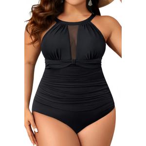 Aqua Eve Plus Size Swimsuit Women One Piece Swimsuit Tummy Control High Neck Bathing Suit Ruched Swimwear (Black -1)
20W