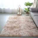 3x5 Feet Beige Area Rugs for Living Room, Ultra Soft 3 by 5 Tie-dye Beige Fluffy Rugs for Bedroom, Kids Room, Home Decor High Pile Velvety 3'x5' Shag Carpets Tie Dye Camel