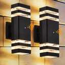 DASTOR Dusk to Dawn Outdoor Wall Lights 2 Pack, 3000K Warm White Exterior Lighting Fixtures, Up and Down Porch Lights Outdoor Wall, Waterproof Outside Lights for House Garage Patio, Black, 2 Layer-2 Pack
