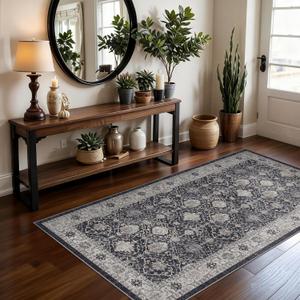 Washable 3x5 Entryway Area Rugs: Ultra Soft Low Pile Carpet for Kitchen Nursery Indoor Light-Weight Doormat Anti-Slip Cozy Rug for Living Room Bedroom Small Vintage Floor Mat Home Decor(3x5,Black)