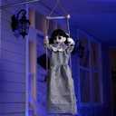JOYIN Outdoor Halloween Hanging Scary Swing Girl Decorations, Outdoor Swinging Doll with Creepy Sound and Light Up Eyes Sound, Animated Hanging Decors Activated for Garden Yard Lawn