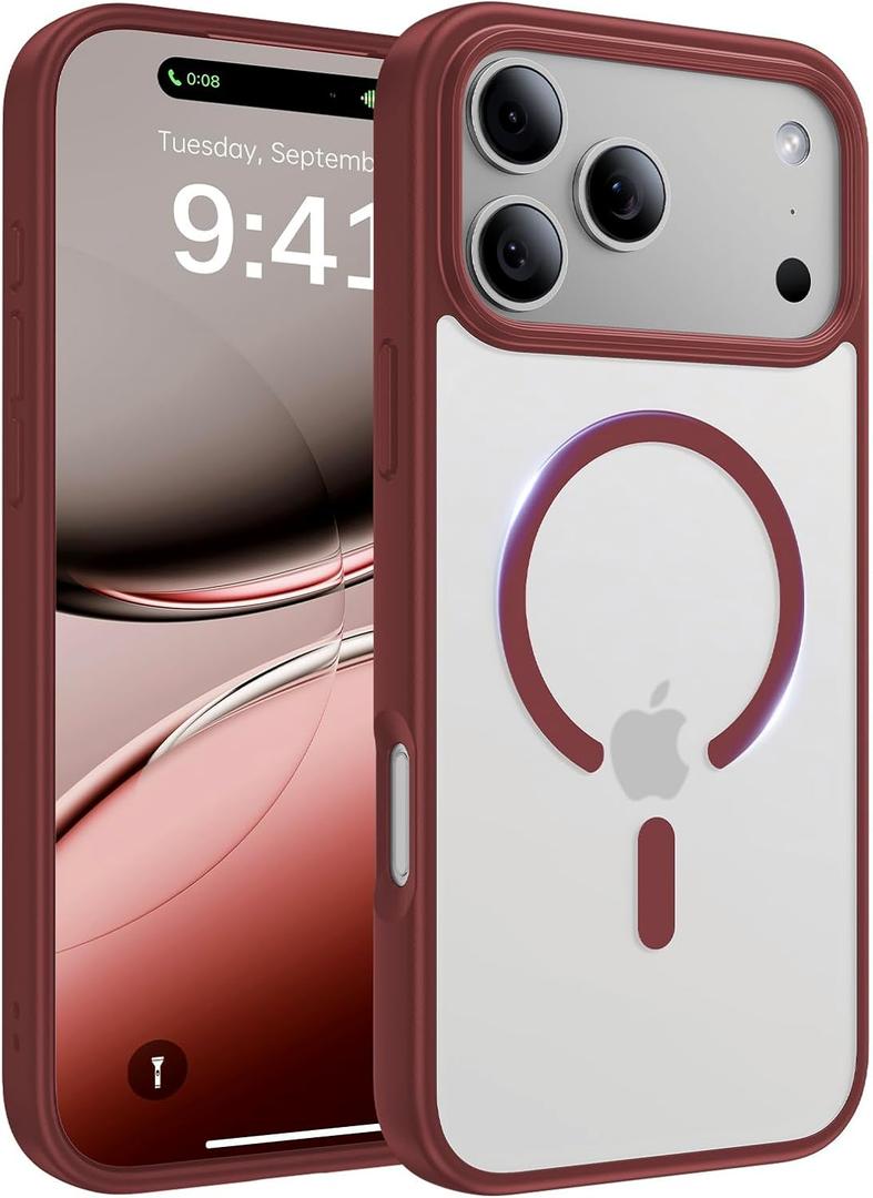 Magnetic for iPhone 17 Pro Max Case, [Anti-Slip] [Military-Grade Drop Protection] [Camera Protection] Skin-Friendly Slim Matte Shockproof Protective Case for iPhone 17 Pro Max, Wine Red